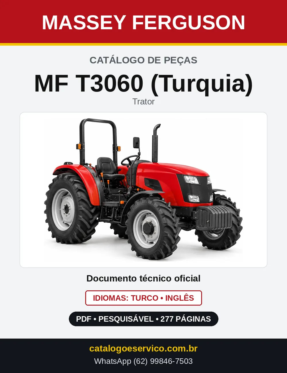 Capa do Catálogo de Peças Massey Ferguson MF T3060 (Turquia) — Trator