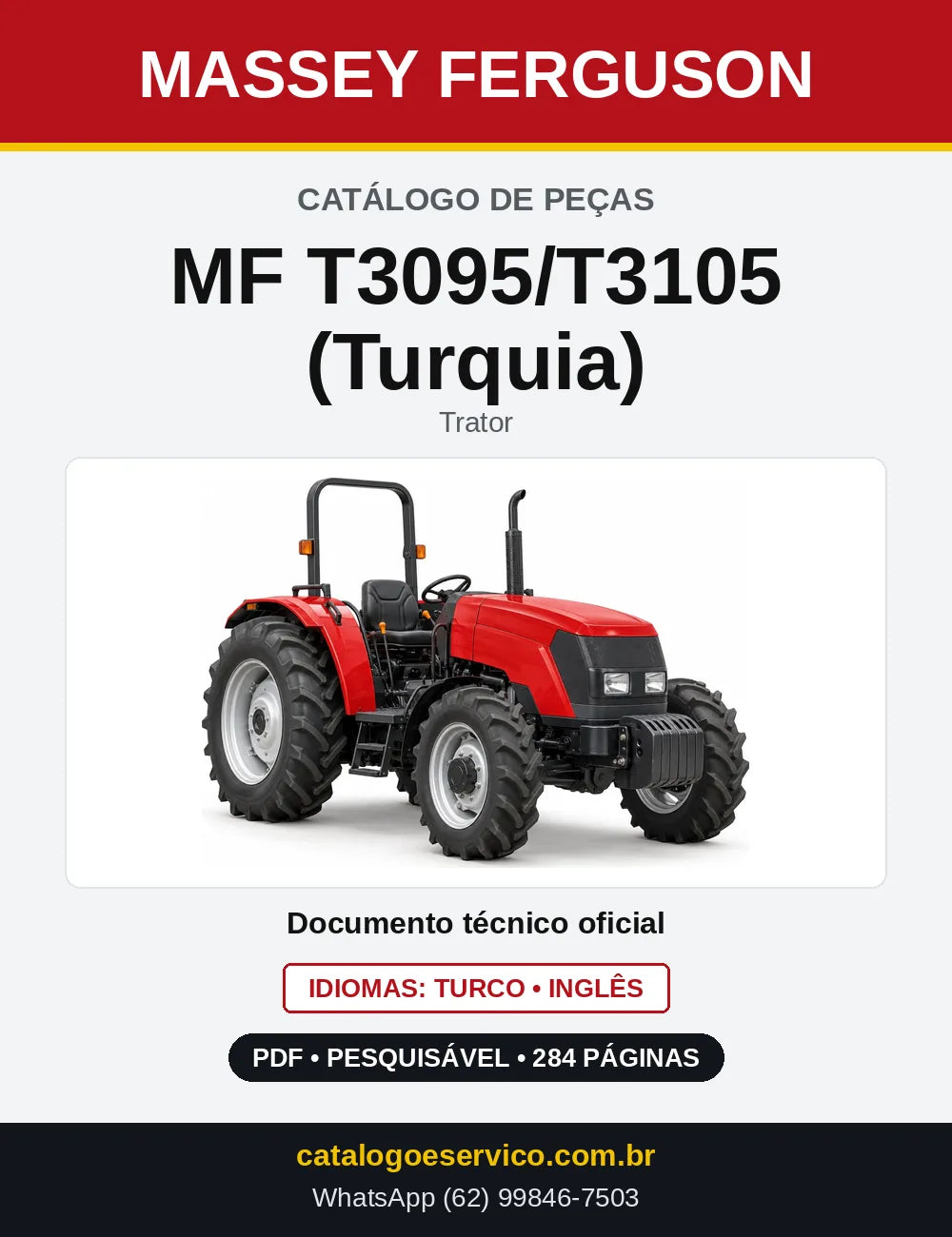Capa do Catálogo de Peças Massey Ferguson MF T3095/T3105 (Turquia) — Trator