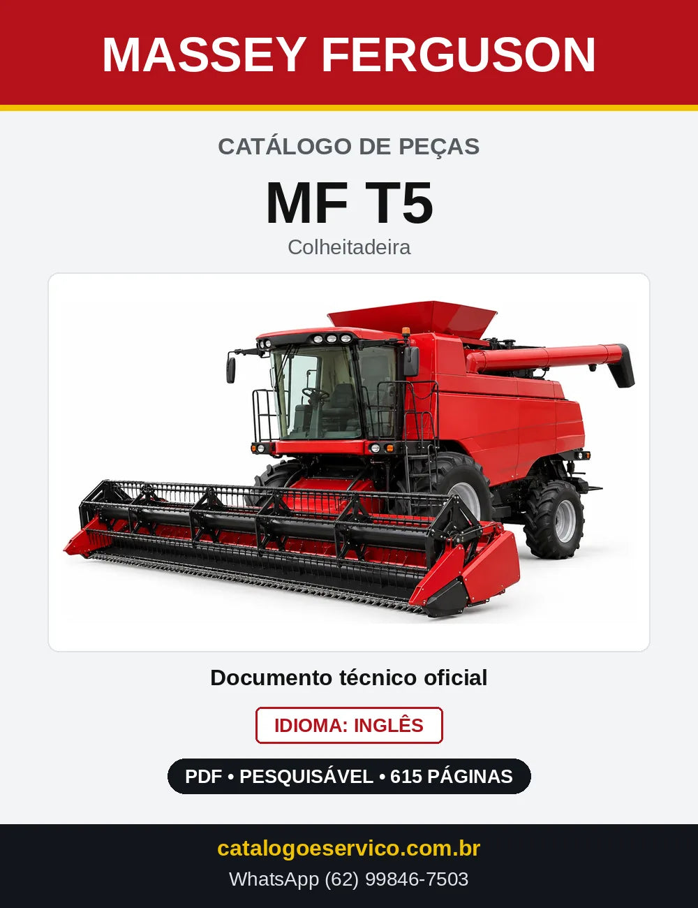 Capa do Catálogo de Peças Massey Ferguson MF T5 — Colheitadeira