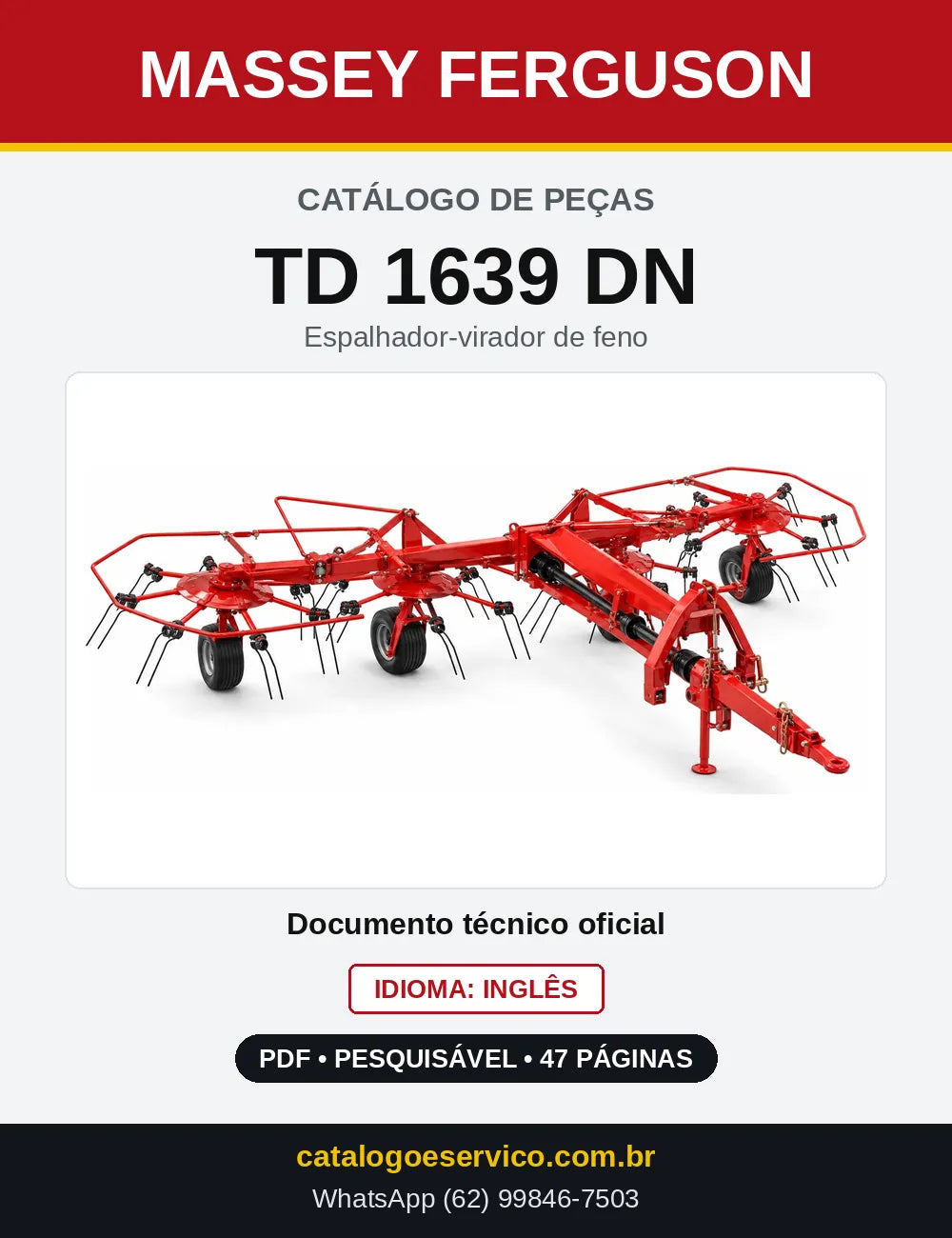 Capa do Catálogo de Peças Massey Ferguson TD 1639 DN — Espalhador-virador de feno