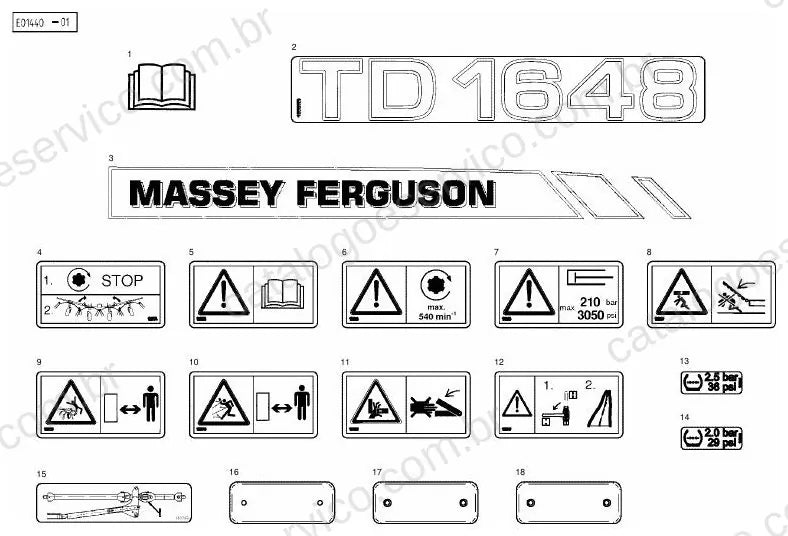 Vista explodida do Catálogo de Peças Massey Ferguson TD 1648 Trans — exemplo 3