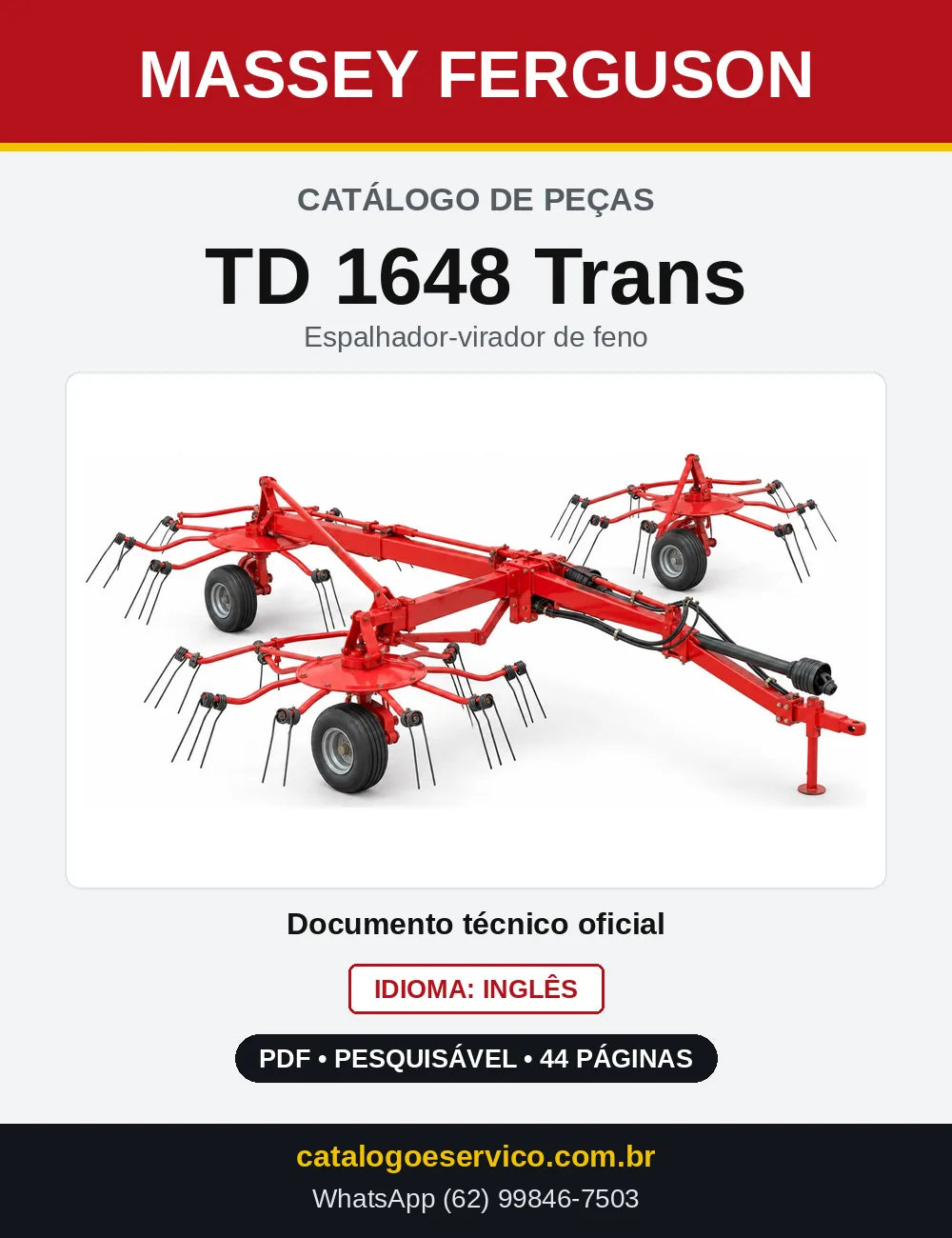 Capa do Catálogo de Peças Massey Ferguson TD 1648 Trans — Espalhador-virador de feno