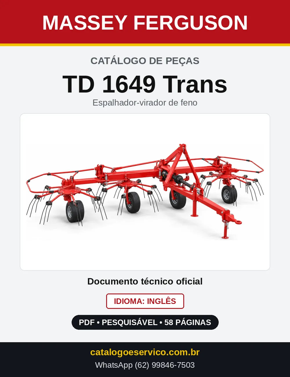 Capa do Catálogo de Peças Massey Ferguson TD 1649 Trans — Espalhador-virador de feno