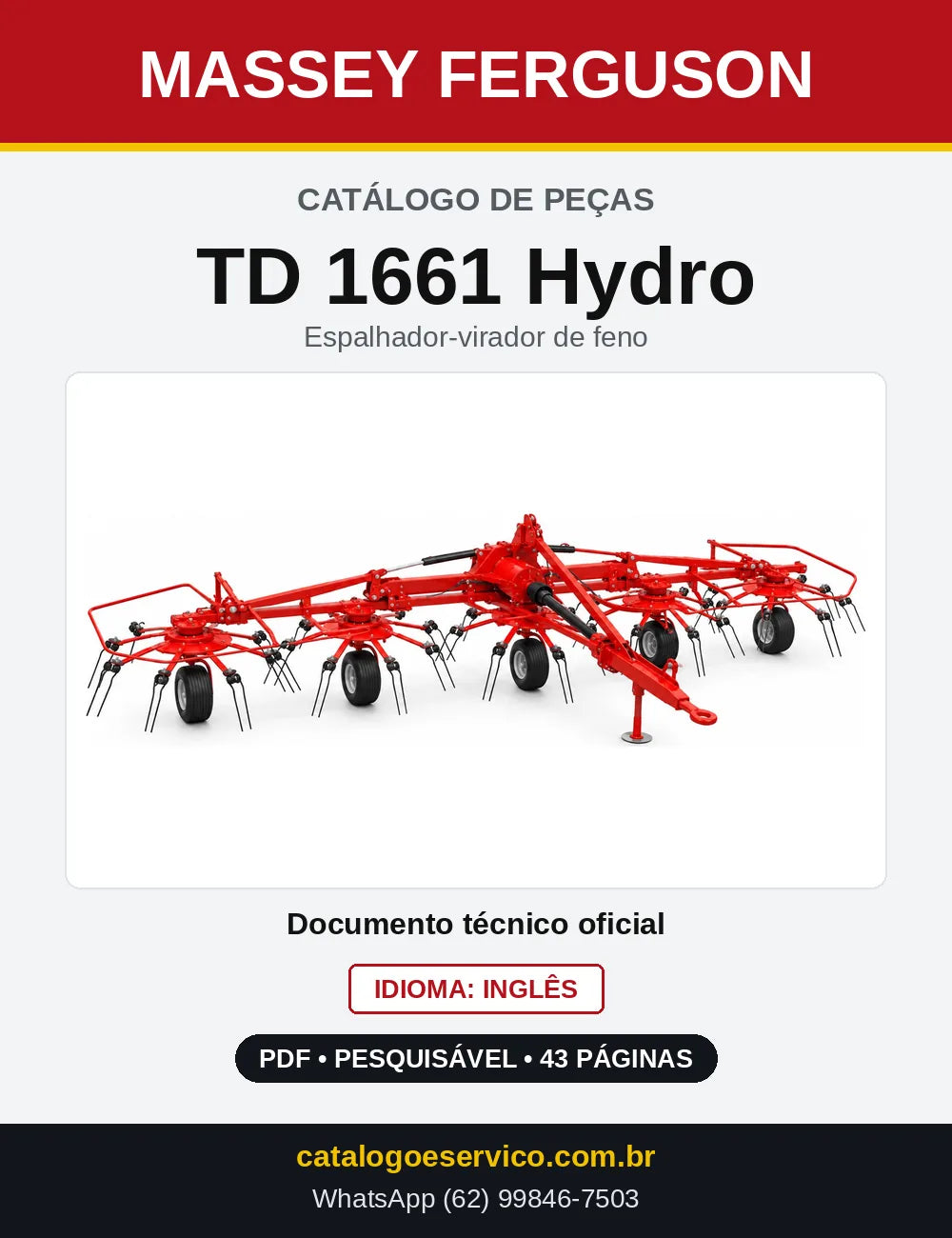 Capa do Catálogo de Peças Massey Ferguson TD 1661 Hydro — Espalhador-virador de feno