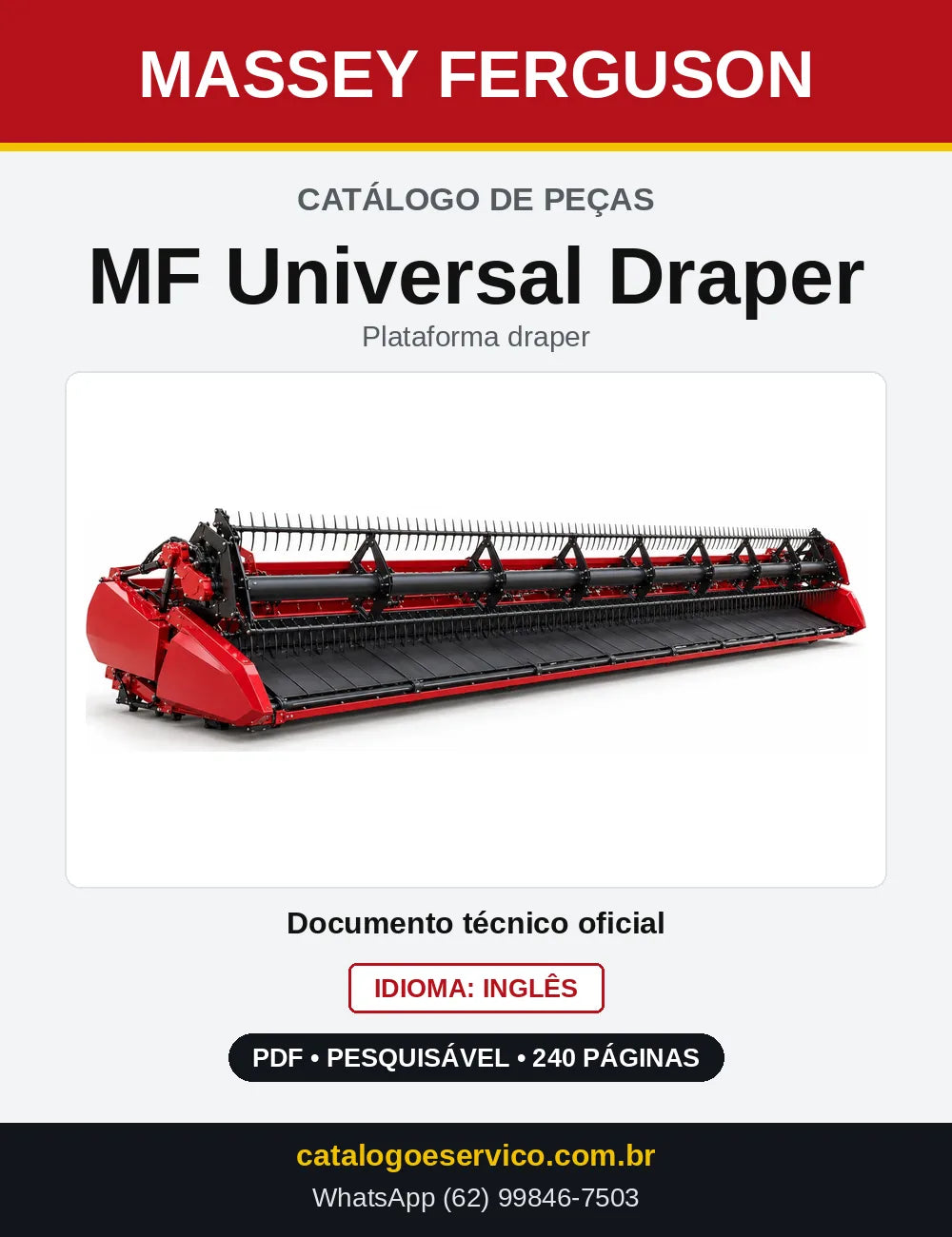 Capa do Catálogo de Peças Massey Ferguson MF Universal Draper — Plataforma draper