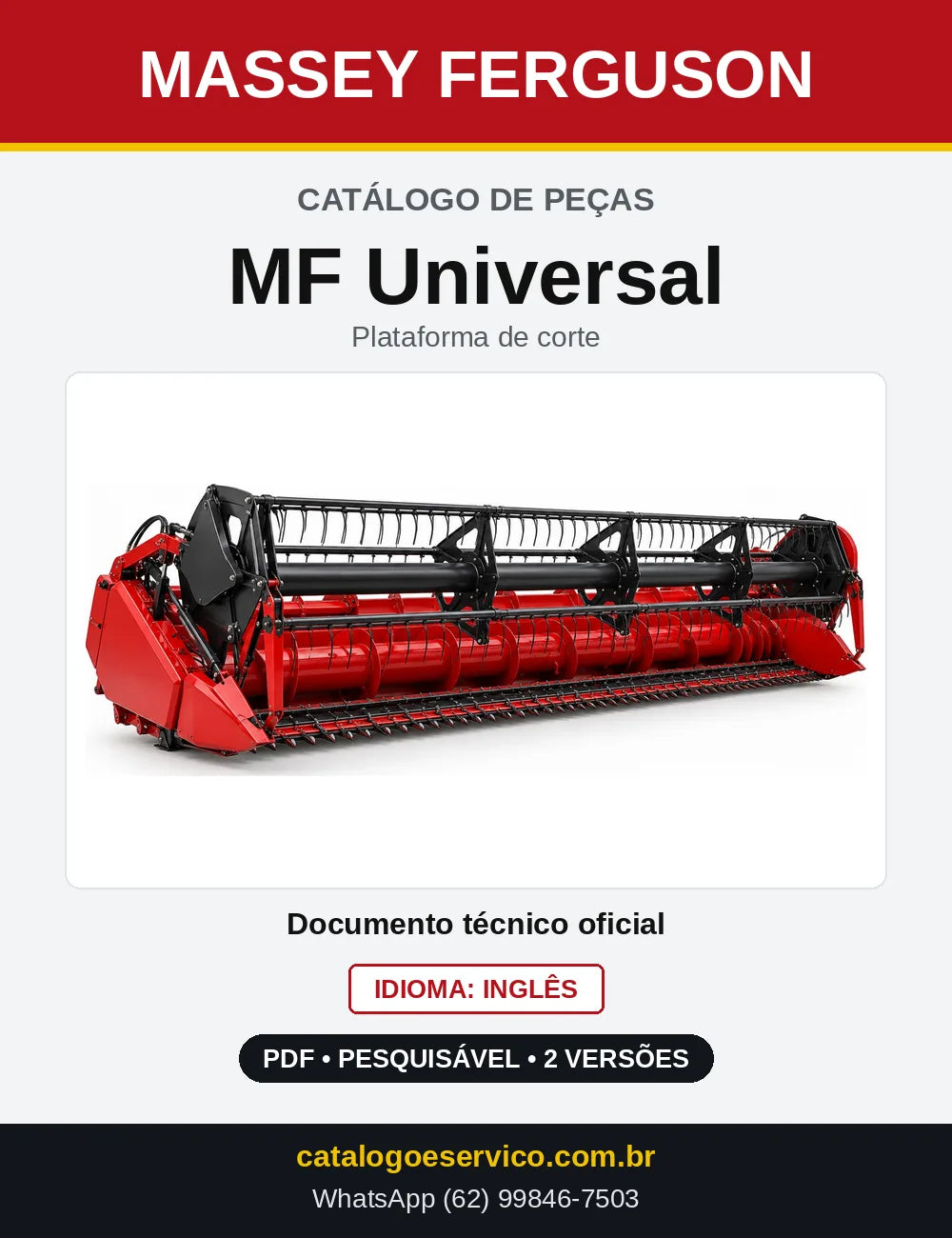 Capa do Catálogo de Peças Massey Ferguson MF Universal — Plataforma de corte
