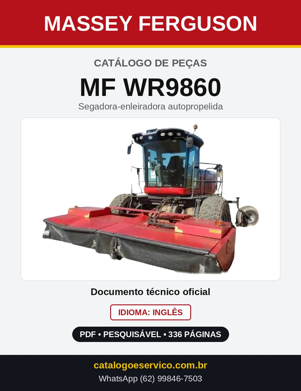 Capa do Catálogo de Peças Massey Ferguson MF WR9860 — Segadora-enleiradora autopropelida