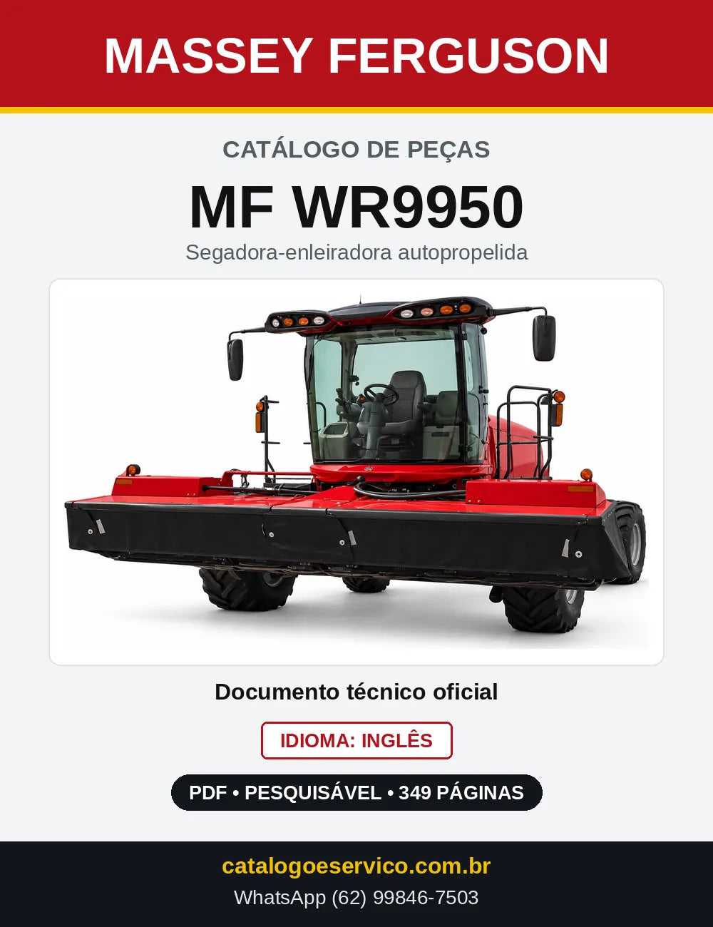 Capa do Catálogo de Peças Massey Ferguson MF WR9950 — Segadora-enleiradora autopropelida