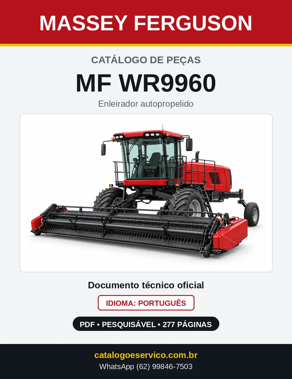 Capa do catálogo de peças Massey Ferguson MF WR9960 em PDF