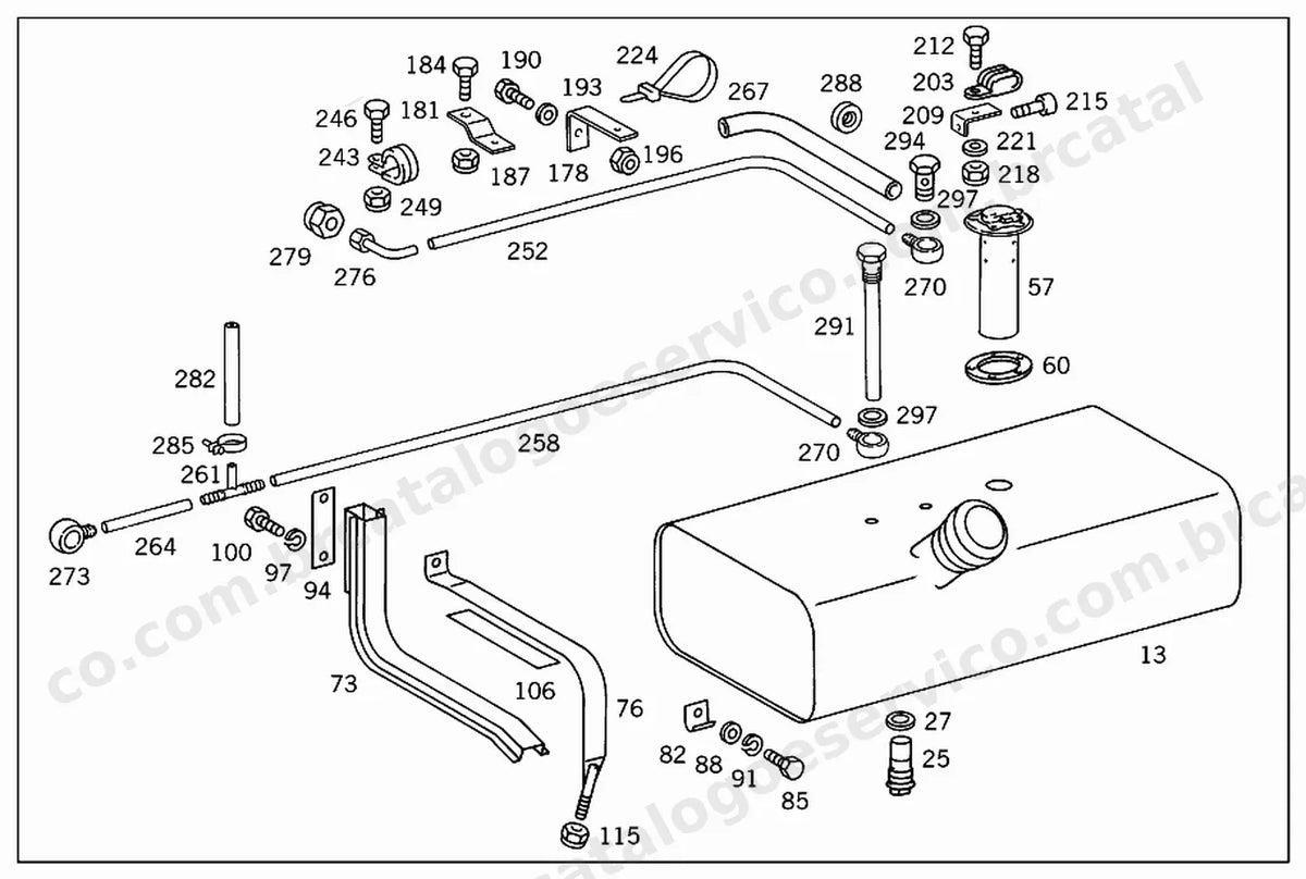 Vista explodida 1 do Catálogo de Peças Mercedes-Benz L 608 D, LO 608 D, 708 e 508