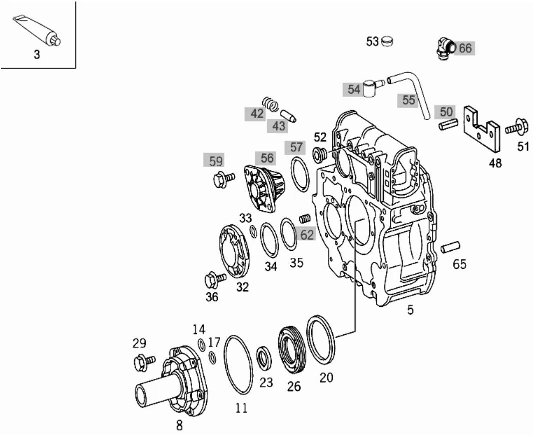 Mercedes-Benz O 500 RSD 2036/2236/2436 - vista explodida caixa de mudanças