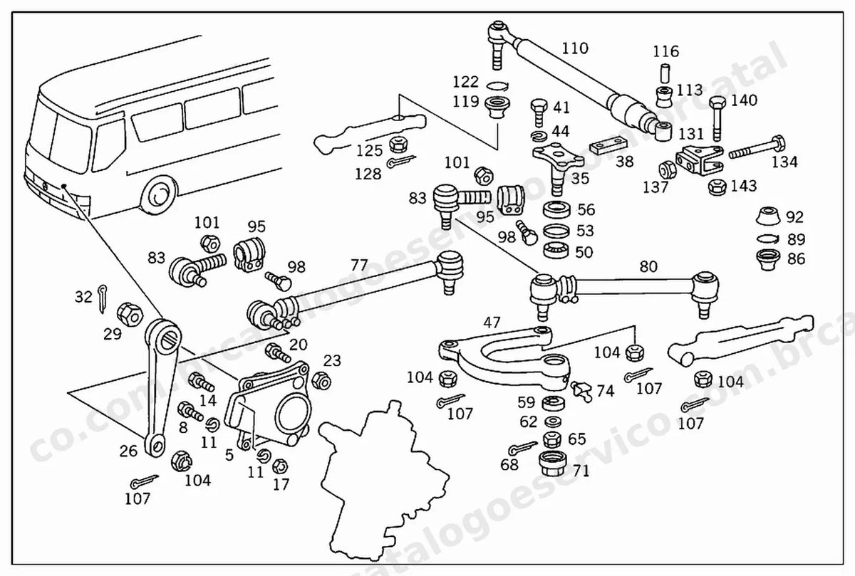 Vista explodida 1 do Catálogo de Peças Mercedes-Benz O 371 RS, RSE e O 400 RS, RSE
