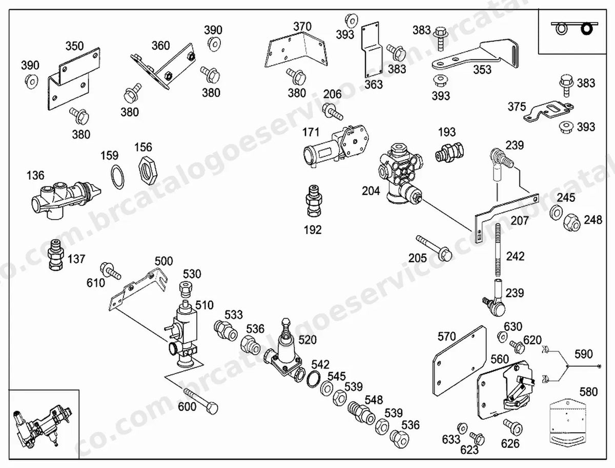 Vista explodida 3 do Catálogo de Peças Mercedes-Benz O 500 RSD 2736 8x2