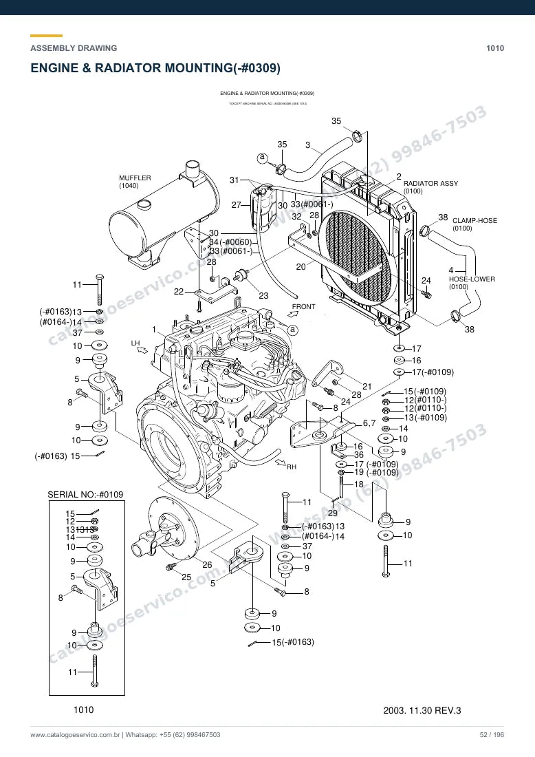 Catálogo de peças Hyundai HSL610: desenho de montagem — motor e componentes internos