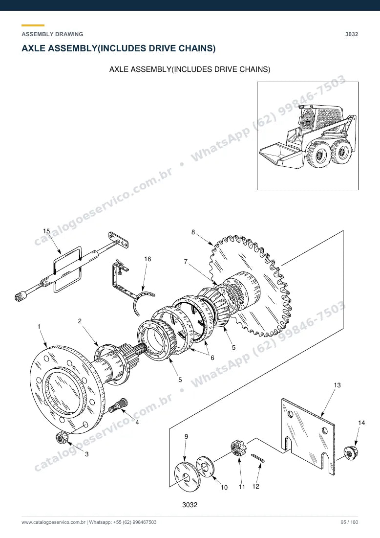 Catálogo de peças Hyundai HSL800T: desenho de montagem — eixos, freios e rodas