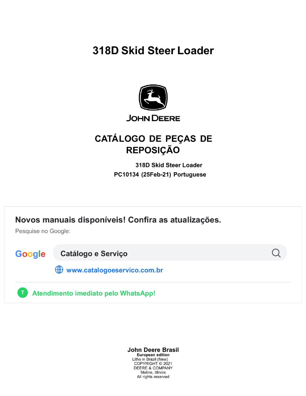 Catálogo de Peças Mini Carregadeira John Deere 318D