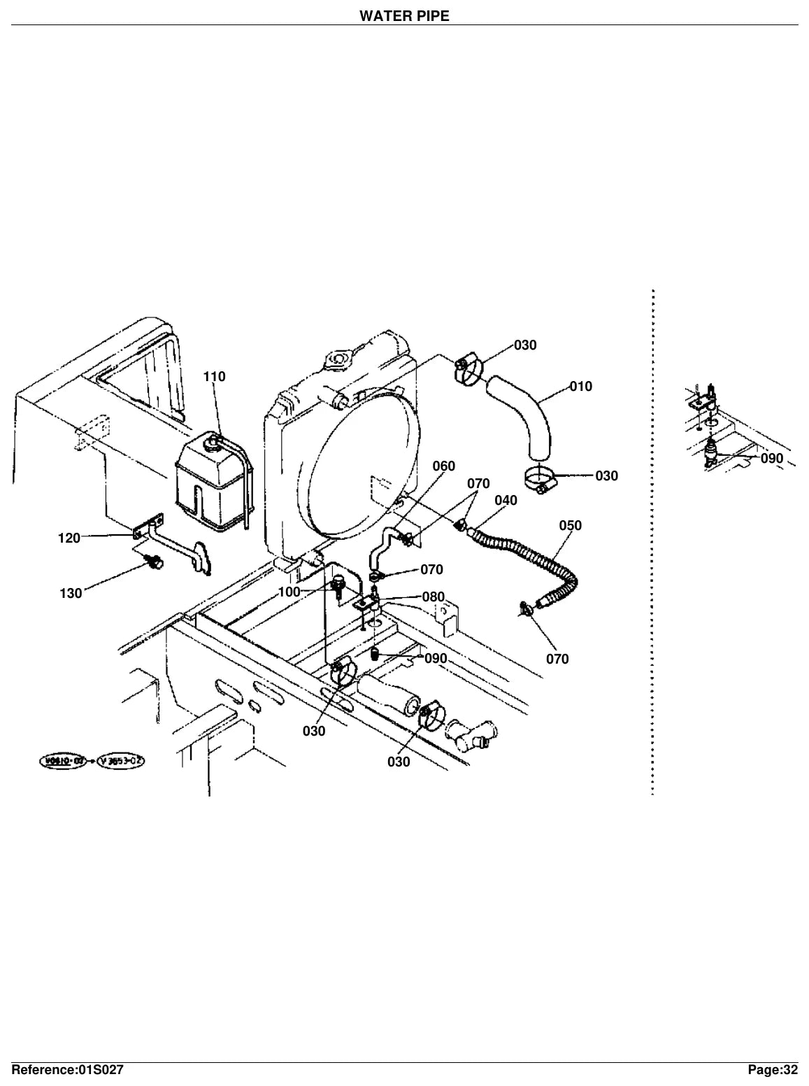Detalhe de conjunto do Catálogo de Peças Kubota KX101 com as referências de fábrica