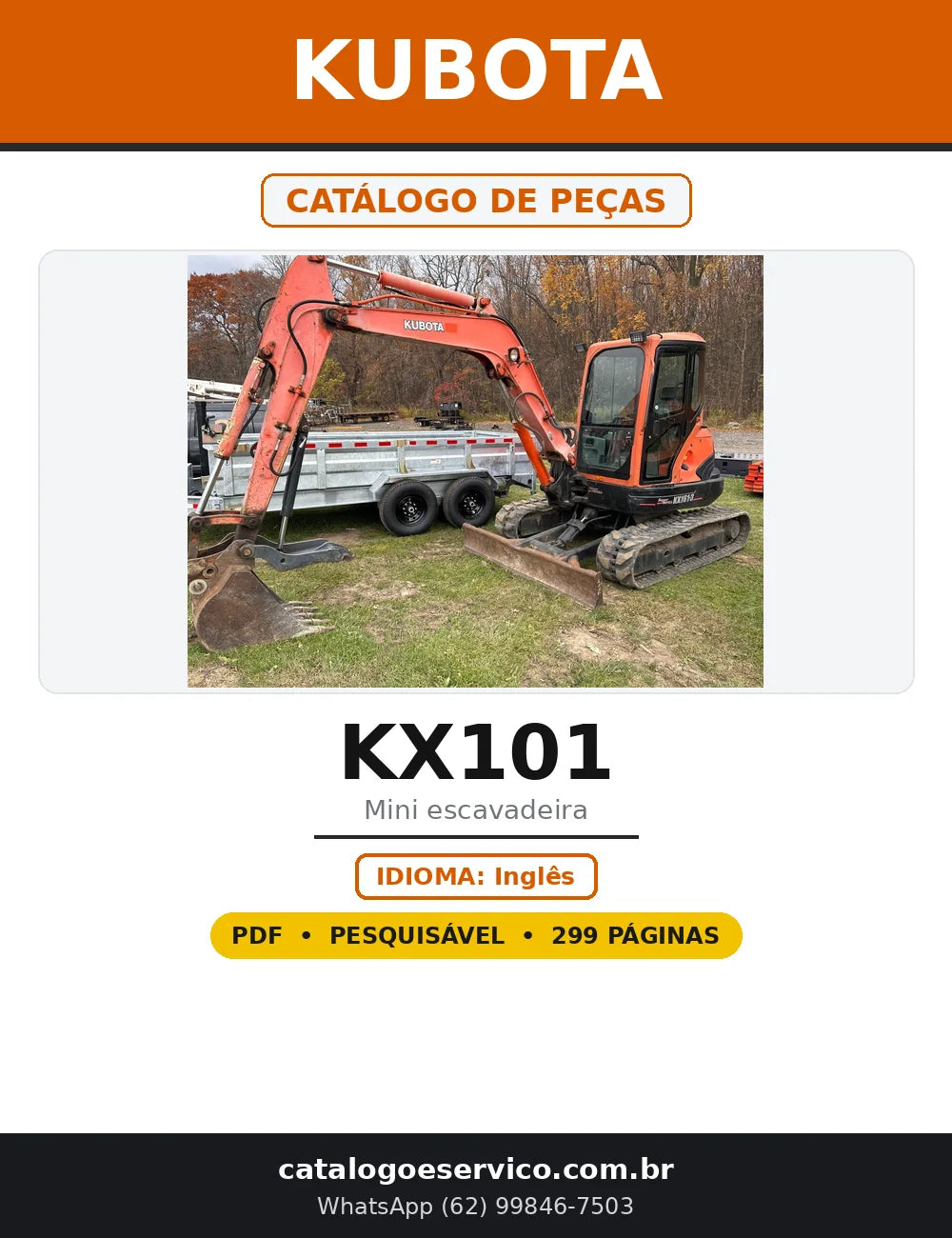 Capa do Catálogo de Peças Kubota KX101 em PDF com 299 páginas