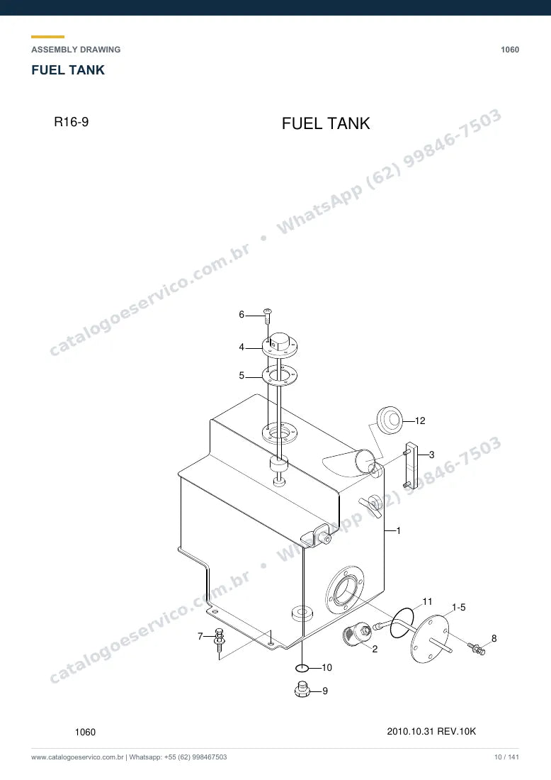 Catálogo de peças Hyundai R16-9: desenho de montagem — combustível e injeção