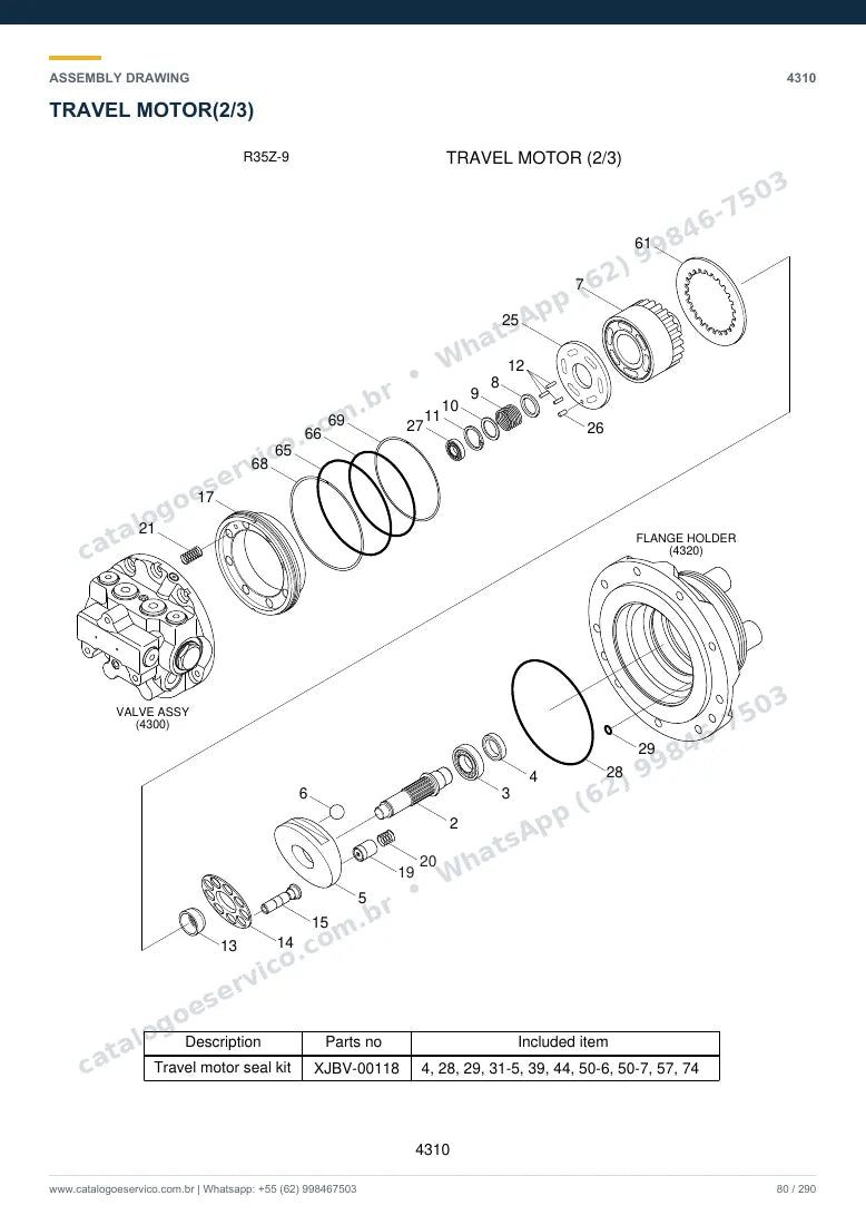 Catálogo de peças Hyundai R35Z-9: desenho de montagem — translação e material rodante