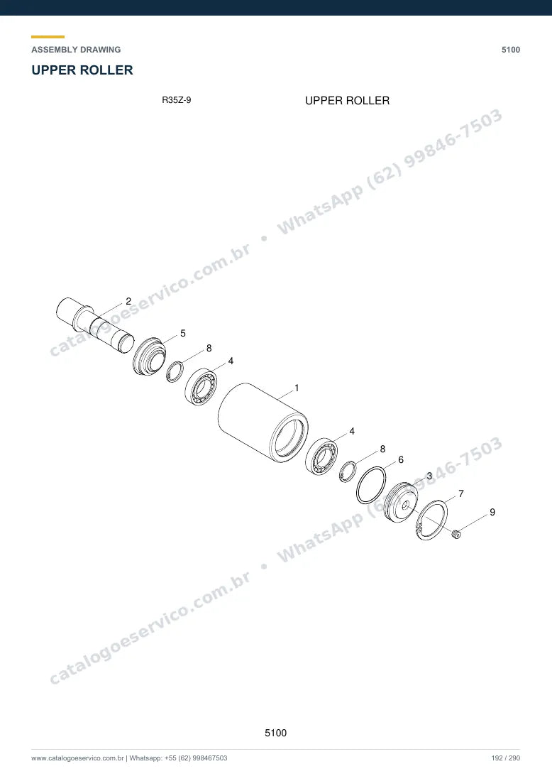 Catálogo de peças Hyundai R35Z-9: desenho de montagem — translação e material rodante (2)