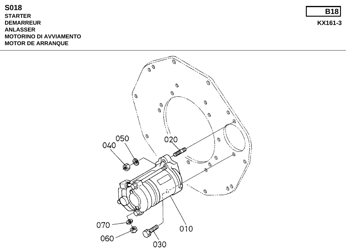 Detalhe de conjunto do Catálogo de Peças Kubota KX161-3 com as referências de fábrica