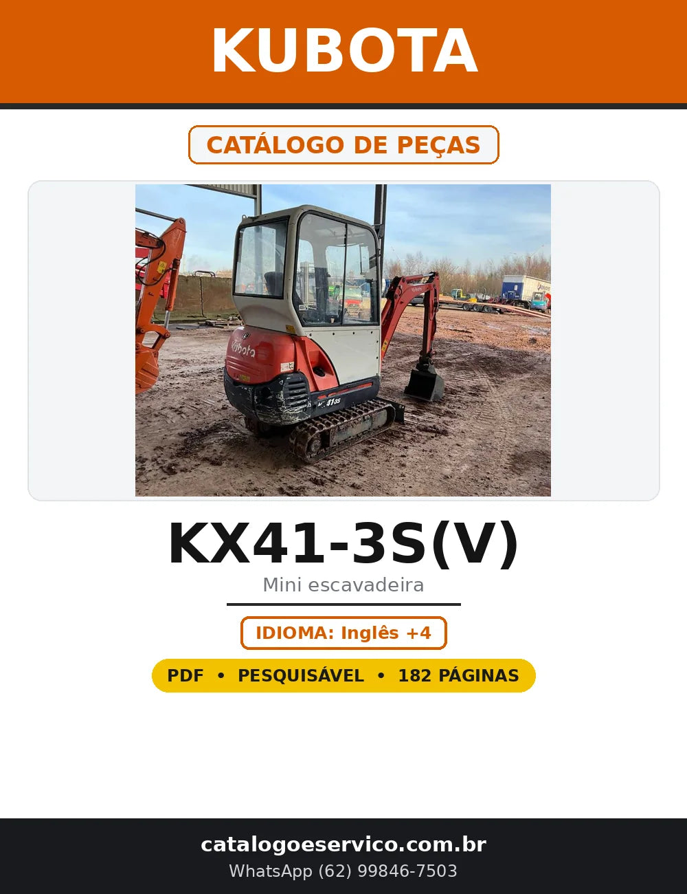 Capa do Catálogo de Peças Kubota KX41-3S(V) em PDF com 182 páginas