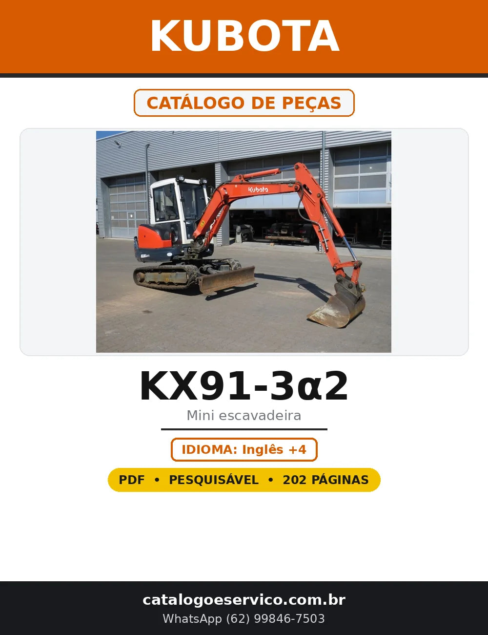 Capa do Catálogo de Peças Kubota KX91-3α2 em PDF com 202 páginas