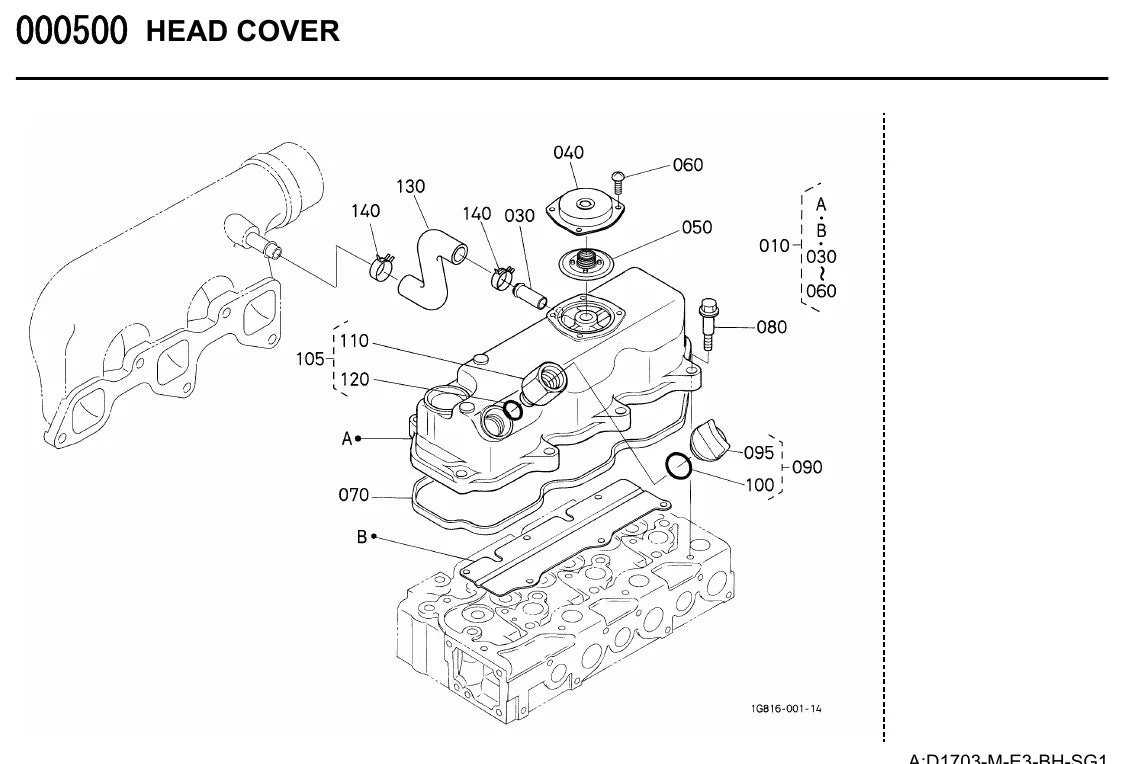 Vista explodida de conjunto do Catálogo de Peças Kubota U-30-5