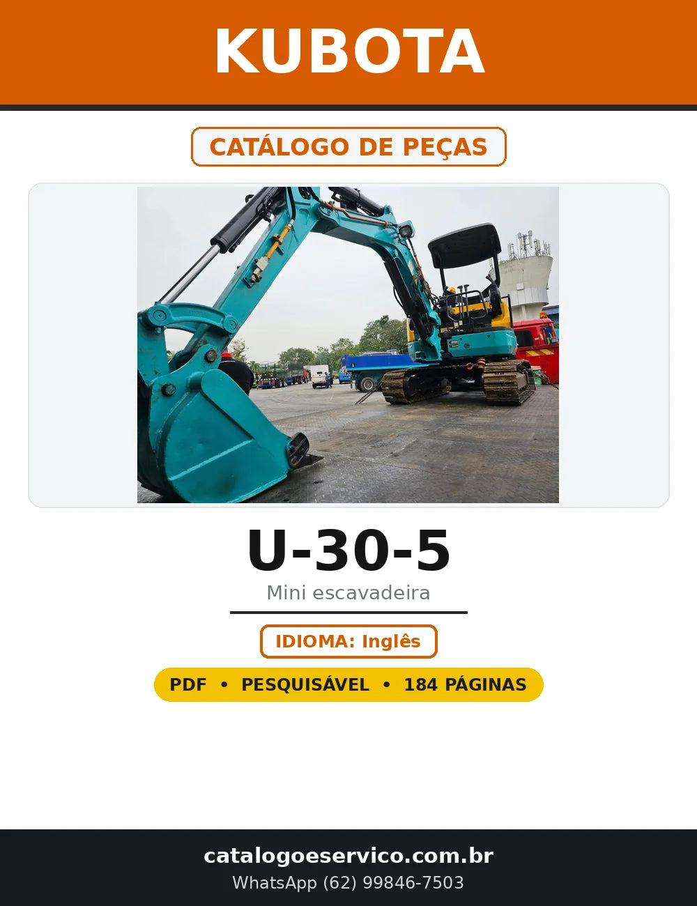 Capa do Catálogo de Peças Kubota U-30-5 em PDF com 184 páginas