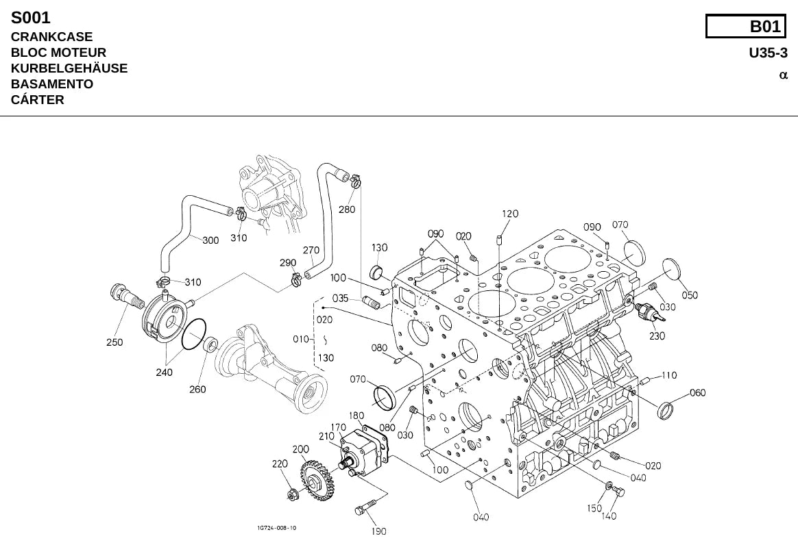 Vista explodida de conjunto do Catálogo de Peças Kubota U35-3α