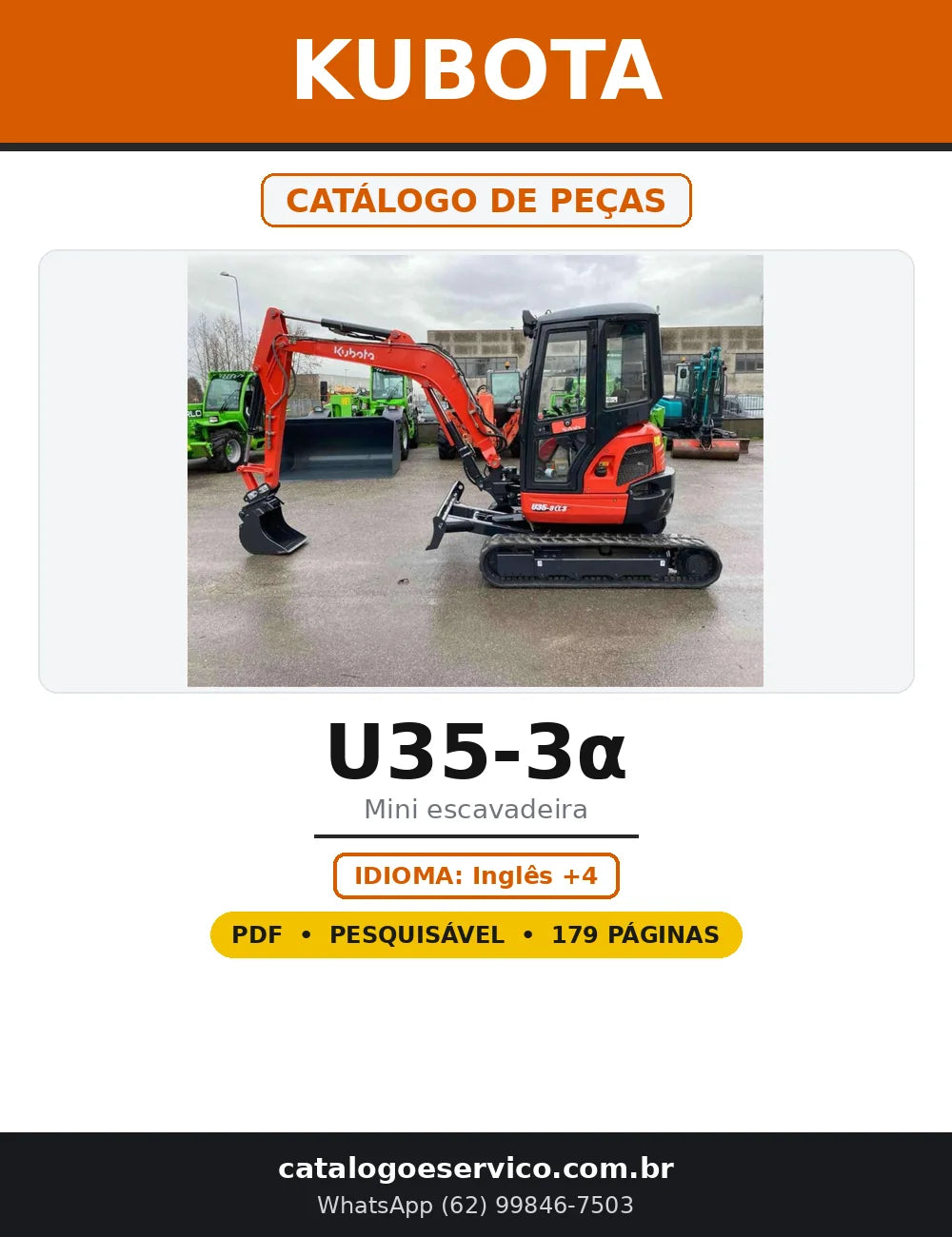 Capa do Catálogo de Peças Kubota U35-3α em PDF com 179 páginas