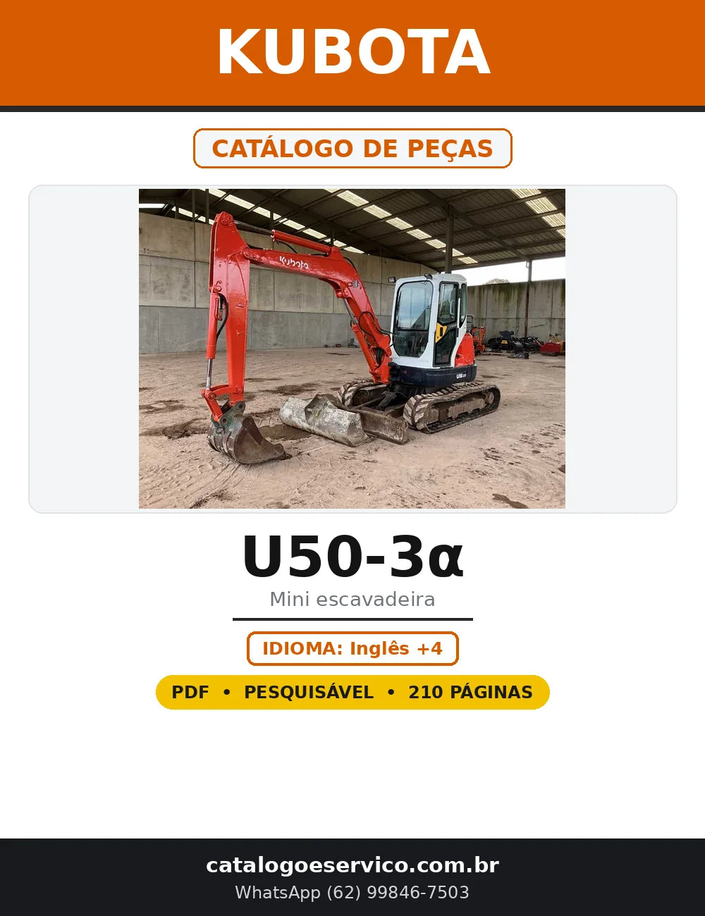 Capa do Catálogo de Peças Kubota U50-3α em PDF com 210 páginas