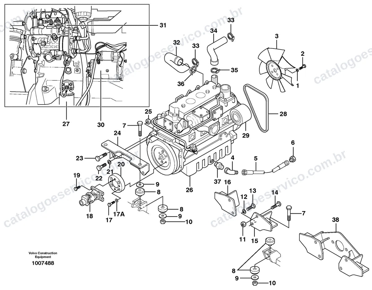 Vista explodida – motor – Catálogo de Peças Volvo MC110