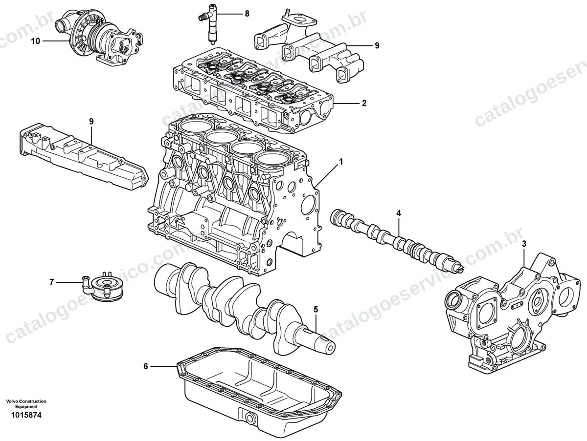 Vista explodida – motor – Catálogo de Peças Volvo MC70B