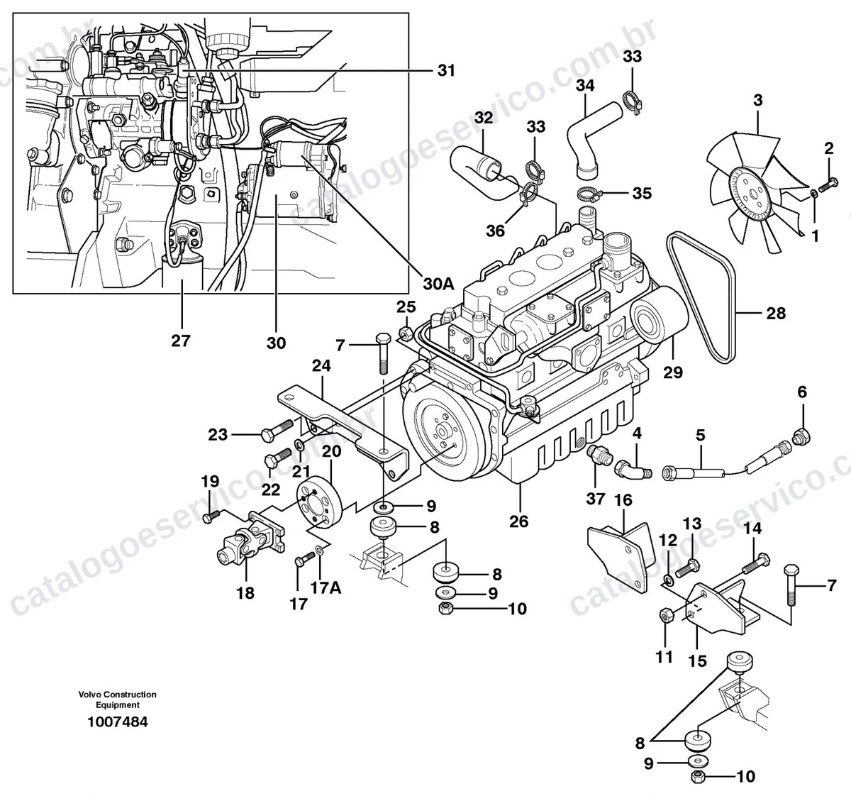 Vista explodida – motor – Catálogo de Peças Volvo MC80