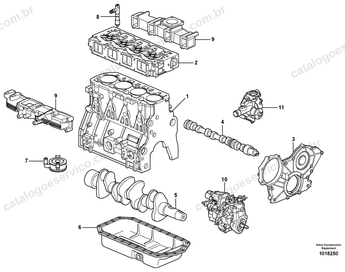 Vista explodida – motor – Catálogo de Peças Volvo MC80B