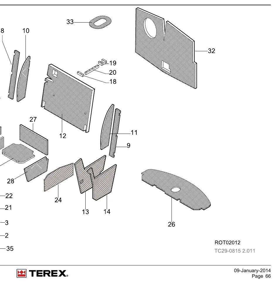Detalhe de conjunto do Catálogo de Peças Terex TC29 com as referências de fábrica