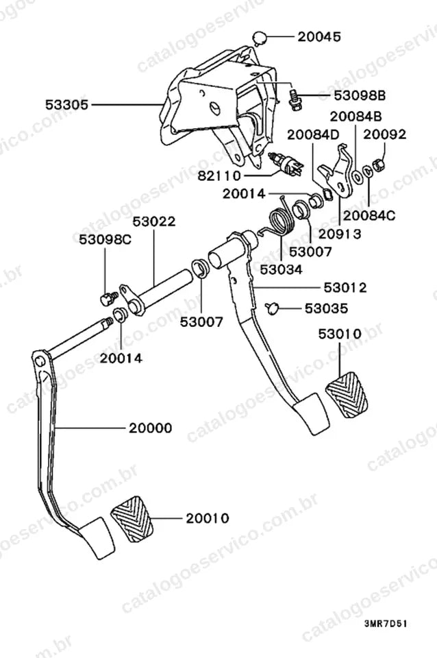 Vista explodida do grupo Freios no Catálogo de Peças Mitsubishi Towny