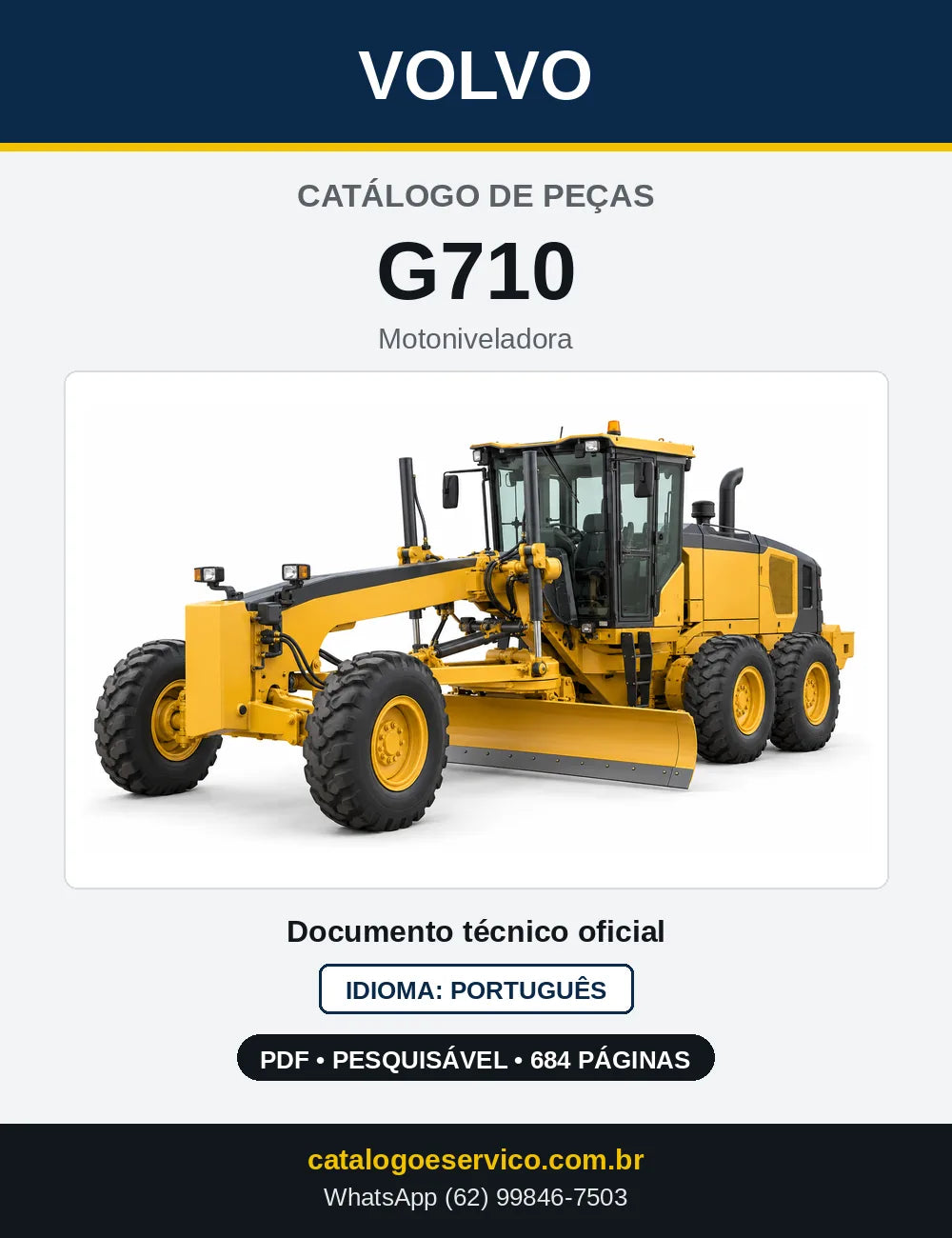 Capa do Catálogo de Peças Volvo G710 e G710 VHP – motoniveladora
