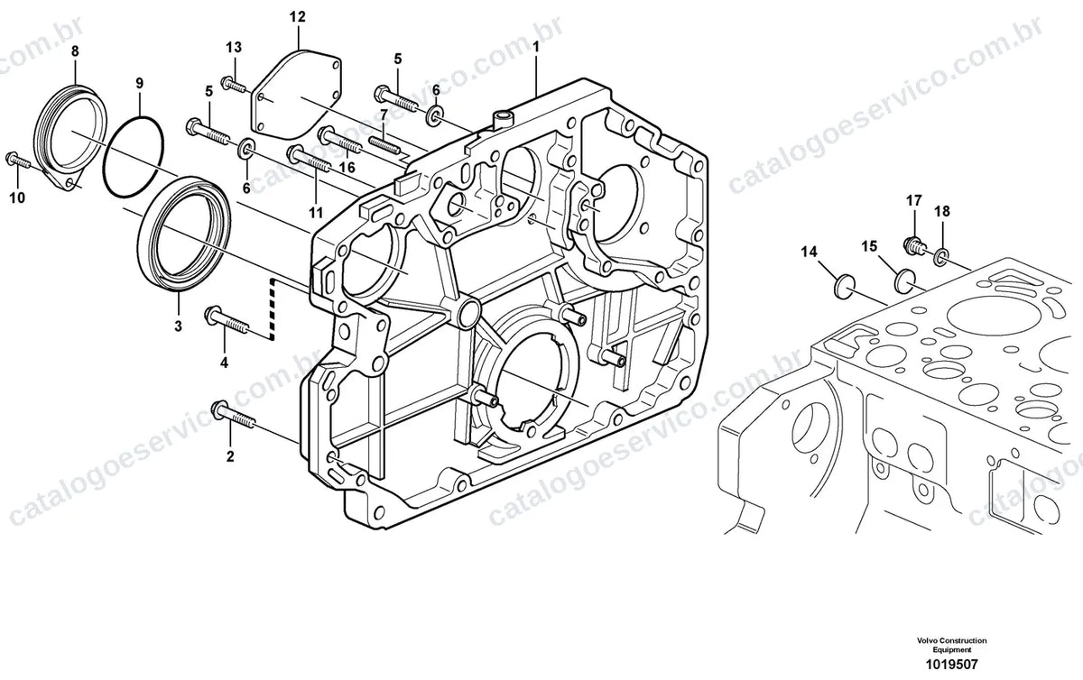Vista explodida – motor – Catálogo de Peças Volvo G960