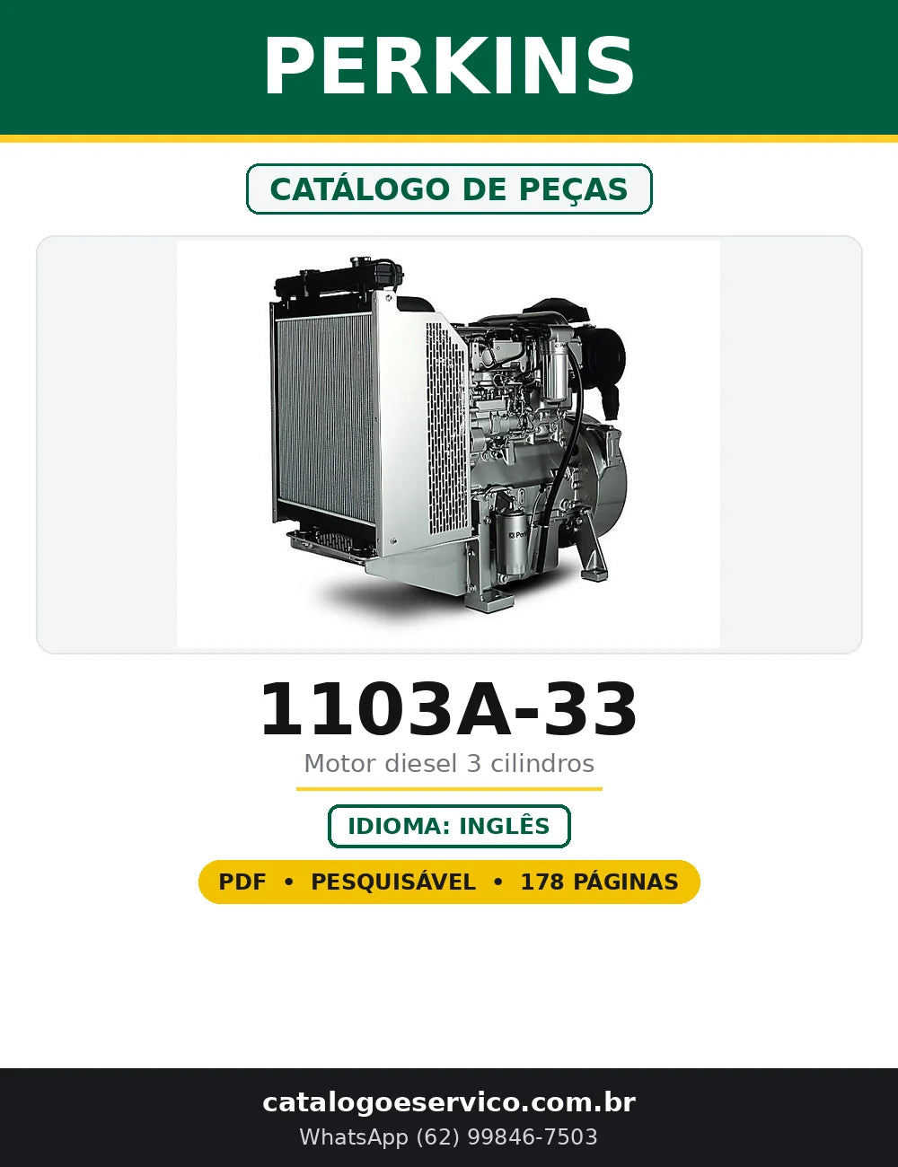 Capa do Catálogo de Peças Perkins 1103A-33 em PDF com 178 páginas