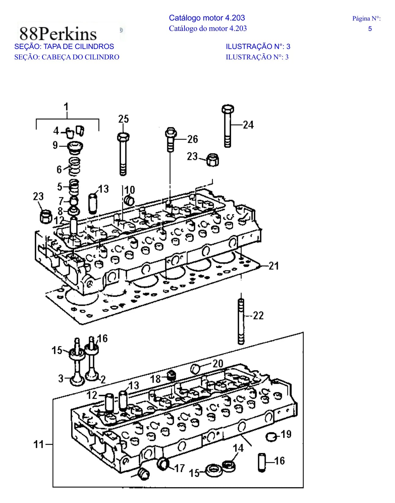 CATALOGO DE PEÇAS MOTOR 4203 PERKINS — vista explodida