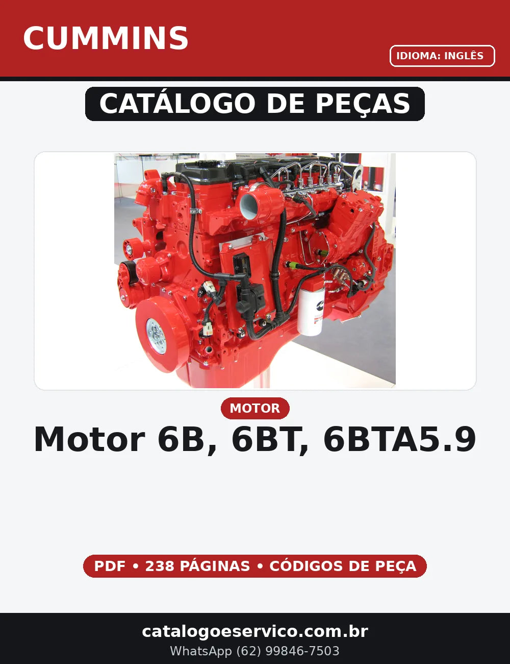 CATALOGO DE PEÇAS MOTOR CUMMINS - 6B, 6BT, 6BTA5.9 — capa do catálogo de peças