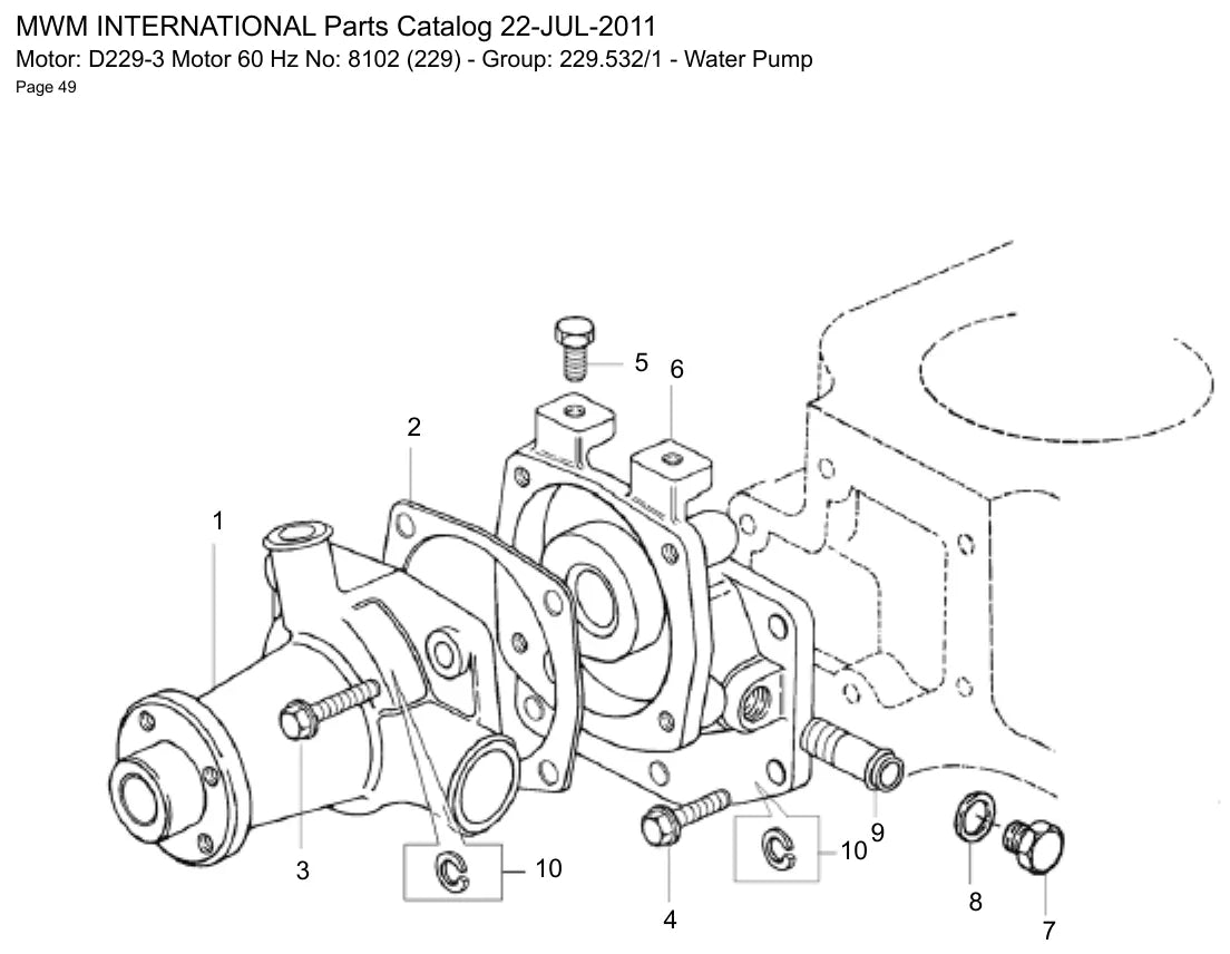 Página interna do Catálogo de Peças MWM D229-3 — Motor diesel 3 cilindros