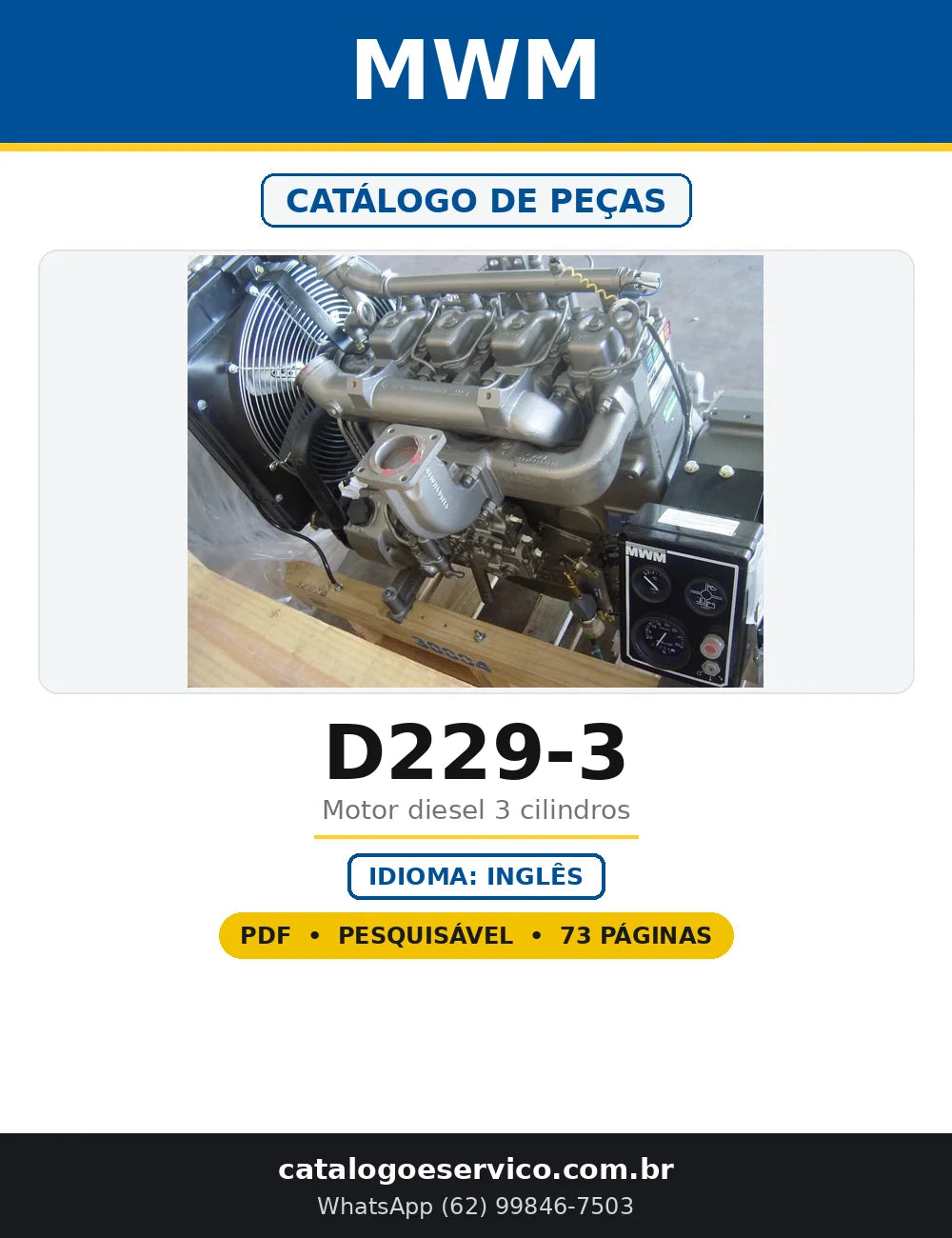 Capa do Catálogo de Peças MWM D229-3 em PDF com 73 páginas