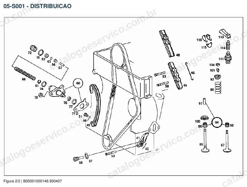 Vista explodida do catálogo de peças do motor Mercedes-Benz M 115 — figura 2
