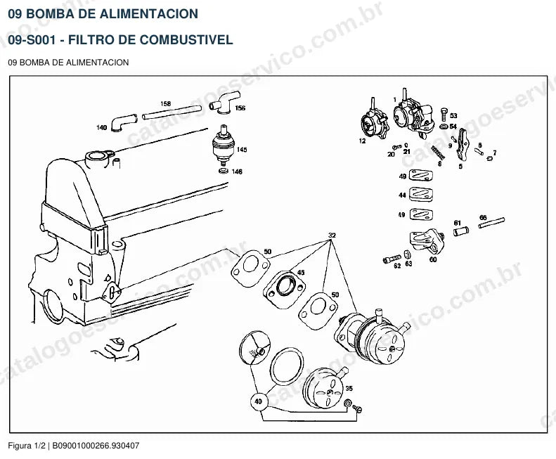 Vista explodida do catálogo de peças do motor Mercedes-Benz M 115 — figura 3