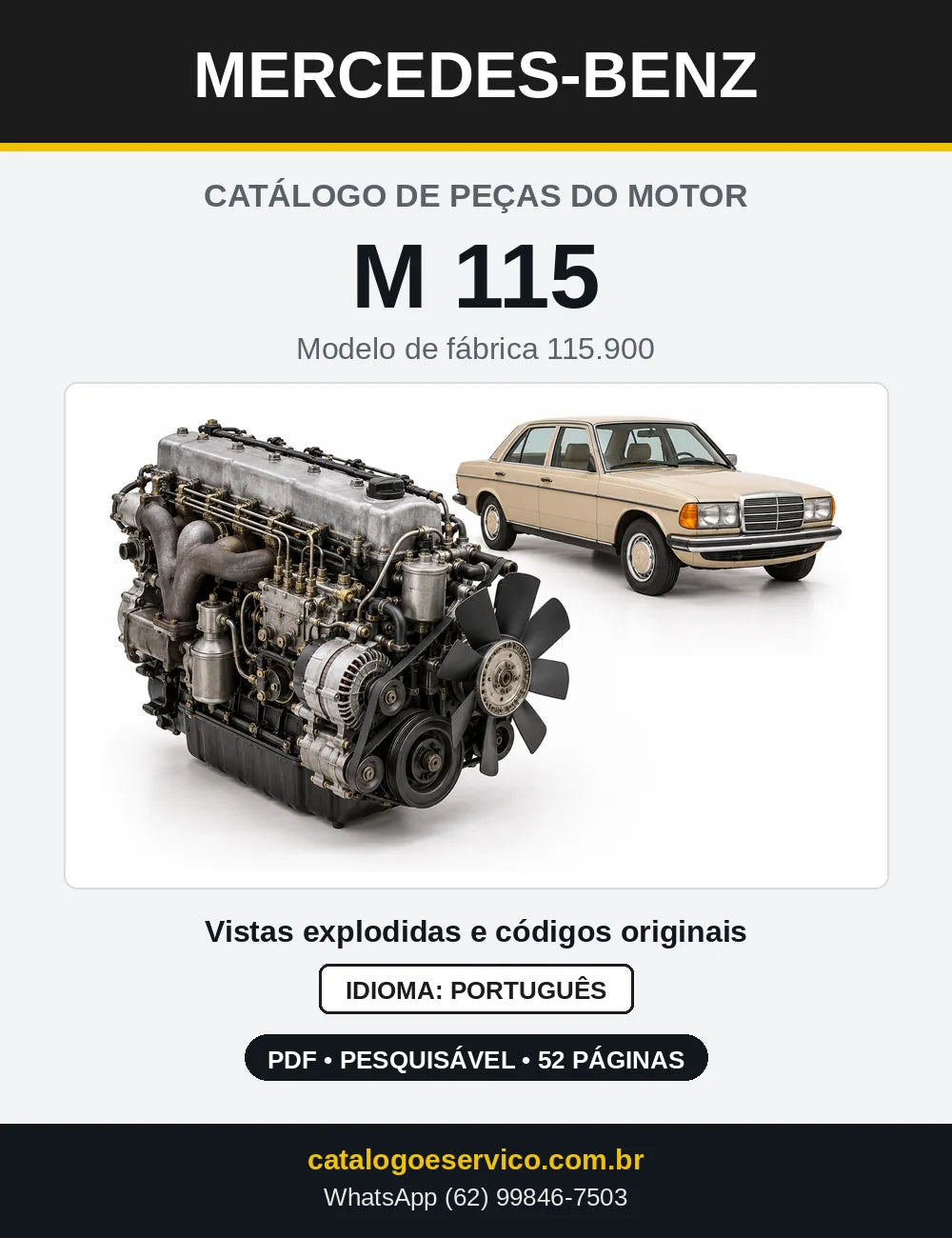Capa do catálogo de peças do motor Mercedes-Benz M 115 em PDF