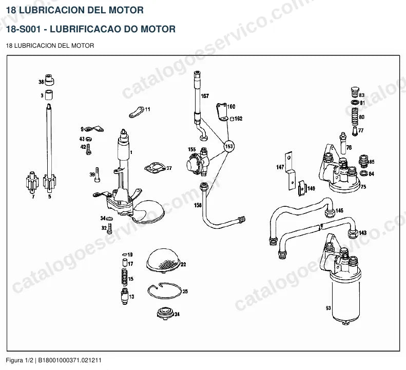 Vista explodida do catálogo de peças do motor Mercedes-Benz M 130 — figura 1